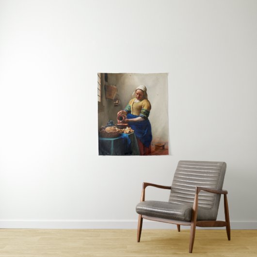 Milkmaid Kitchen Maid van Johannes Vermeer Wandkleed (In situ)