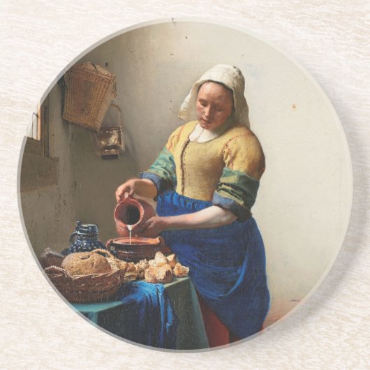 Milkmaid Kitchen Maid van Johannes Vermeer Zandsteen Onderzetter (Voorkant)