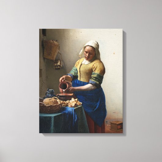 Milkmaid van Johannes Vermeer Canvas Afdruk (Voorkant)