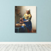 Milkmaid van Johannes Vermeer Canvas Afdruk (Insitu (Houten vloer))