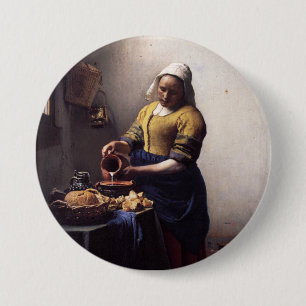 Milkmaid van Johannes Vermeer Ronde Button 7,6 Cm