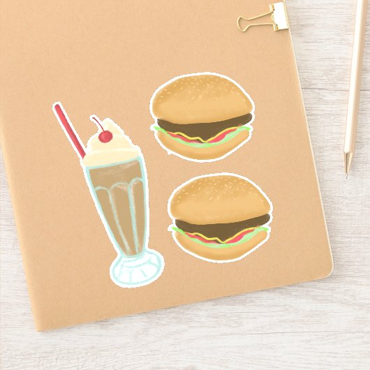 Milkshake en 2 Hamburger Drawing Art Sticker (Notitieboek)