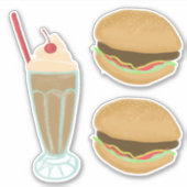 Milkshake en 2 Hamburger Drawing Art Sticker (Voorkant)