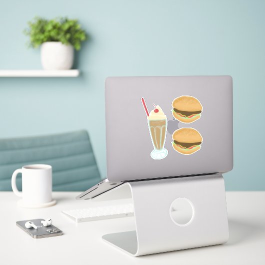 Milkshake en 2 Hamburger Drawing Art Sticker (Laptop op bureau)
