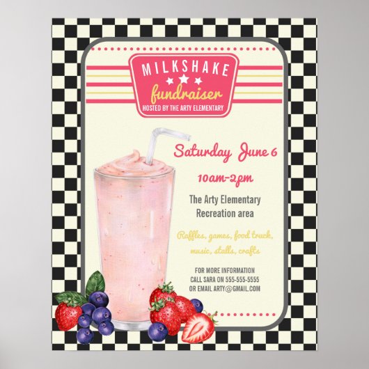 milkshake fondsenwerving diner menu Flyer poster (Voorkant)