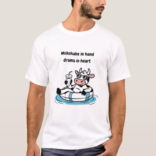 Milkshake in Hand, Drama in Heart | Cool Cow Graph T-shirt (Voorkant)