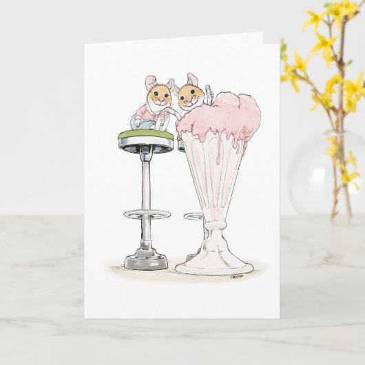 Milkshake Muizen Wenskaart Kaart (Gele Bloem)