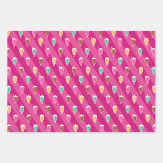 Milkshake Patroon Wrapping Papier in Bruin en Roze Inpakpapier Vel (Voorkant 2)