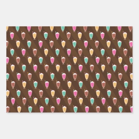 Milkshake Patroon Wrapping Papier in Bruin en Roze Inpakpapier Vel (Voorkant 3)