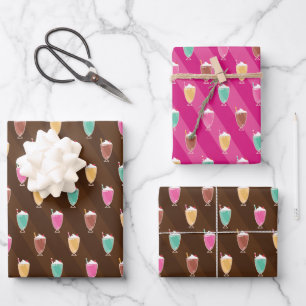 Milkshake Patroon Wrapping Papier in Bruin en Roze Inpakpapier Vel