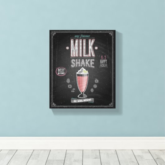 MilkShake Poster - Krijtbord Canvas Afdruk (Insitu (Houten vloer))