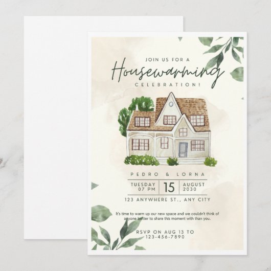 Milky House Warming Invitation Kaart Set (Voorkant / Achterkant)