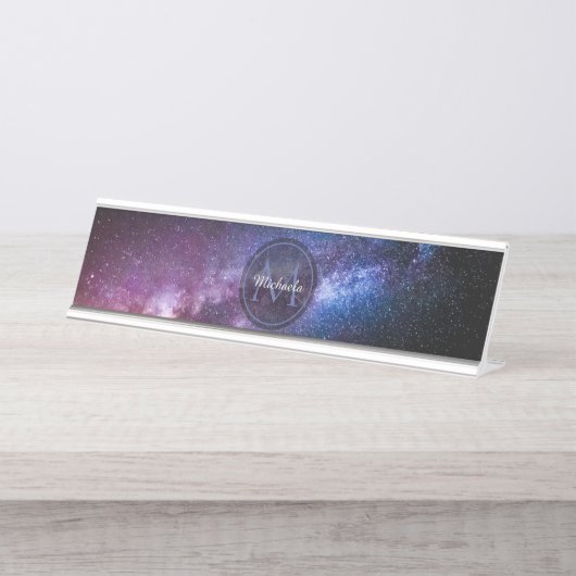 Milky way bright covu personalizable monogram bureau naambordje (Voorkant)