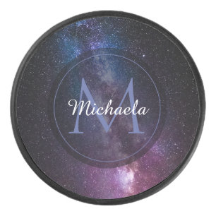 Milky way bright covu personalizable monogram hockey puck