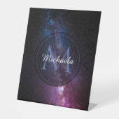 Milky way bright covu personalizable monogram reclamebord met voetstuk (Voorkant)
