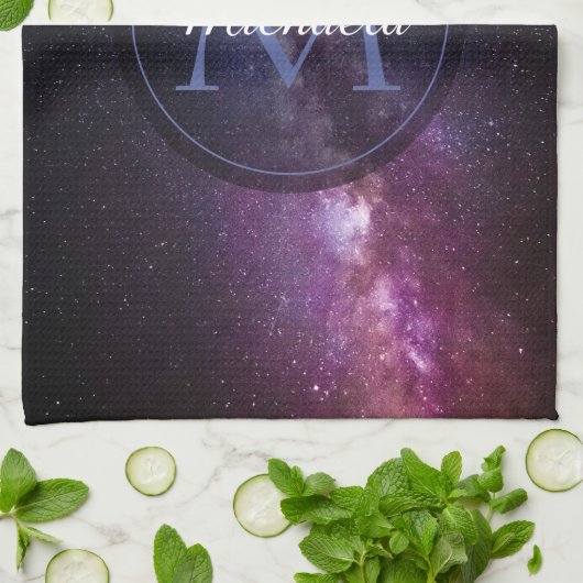 Milky way bright covu personalizable monogram theedoek (Gevouwen)