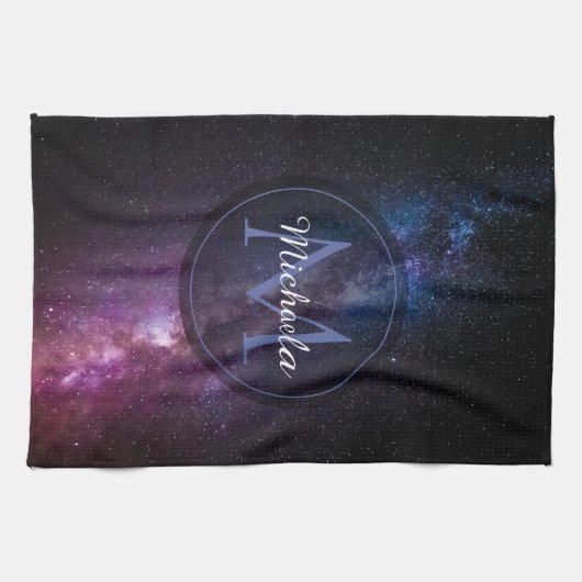 Milky way bright covu personalizable monogram theedoek (Horizontaal)