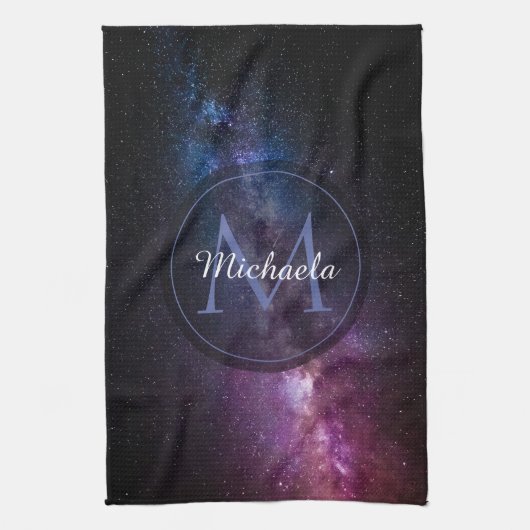 Milky way bright covu personalizable monogram theedoek (Verticaal)