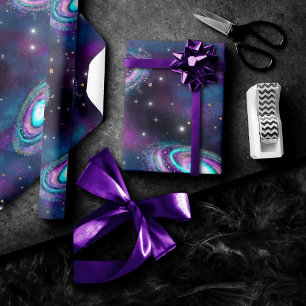 Milky Way Galaxy   Kosmische blauwe Paarse roze gl Cadeaupapier