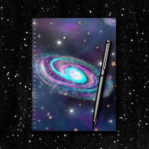 Milky Way Galaxy   Kosmische blauwe Paarse roze gl Notitieboek
