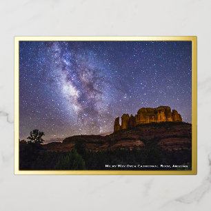 Milky Way Galaxy Over Cathedral Rock, Arizona Gold Folie Uitnodiging Briefkaart