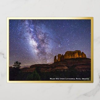 Milky Way Galaxy Over Cathedral Rock, Arizona Gold Folie Uitnodiging Briefkaart