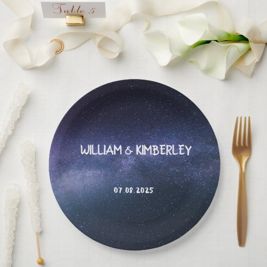 Milky Way Stars Sky Galaxy Elegant Wedding Paper P Papieren Bordje (Huwelijk)
