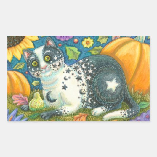 MILKYWAY Halloween Folk Art CAT-STICKERS — Databla Rechthoekige Sticker (Voorkant)