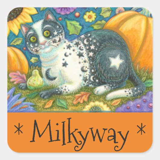 MILKYWAY Halloween Folk Art CAT-STICKERS — Databla Vierkante Sticker (Voorkant)