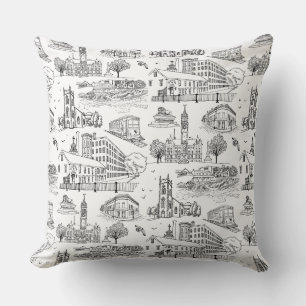 Mill City Toile (Lowell, MA) Zwart/Wit Kussen