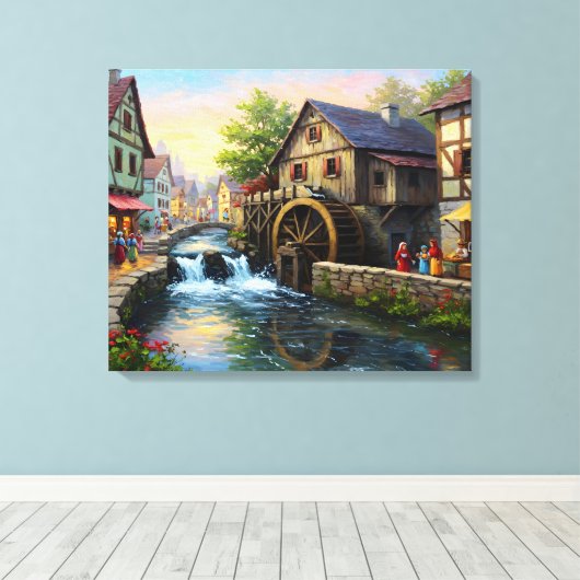 Mill In The Village Canvas Afdruk (Insitu (Houten vloer))