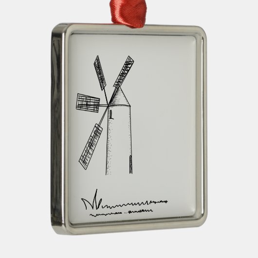 mill op witte achtergrond metalen ornament (Rechts)