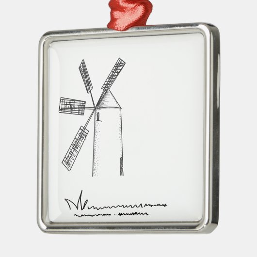 mill op witte achtergrond metalen ornament (Links)