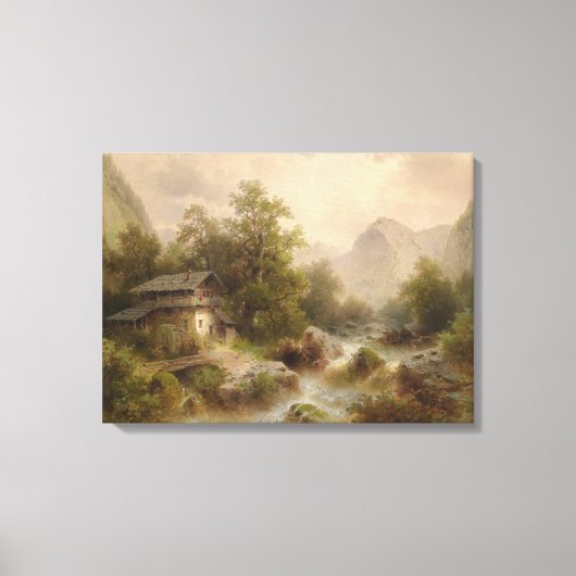 Mill over een bergstroom (door Albert Rieger) Canvas Afdruk (Voorkant)