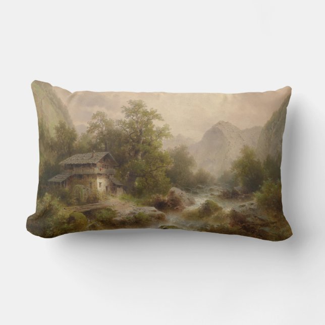 Mill over een bergstroom (door Albert Rieger) Kussen (Voorkant)