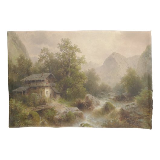 Mill over een bergstroom (door Albert Rieger) Kussensloop (Voorkant-Links)
