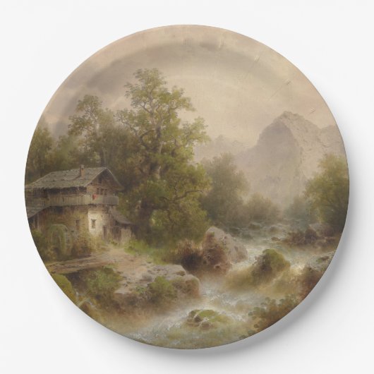 Mill over een bergstroom (door Albert Rieger) Papieren Bordje (Voorkant)