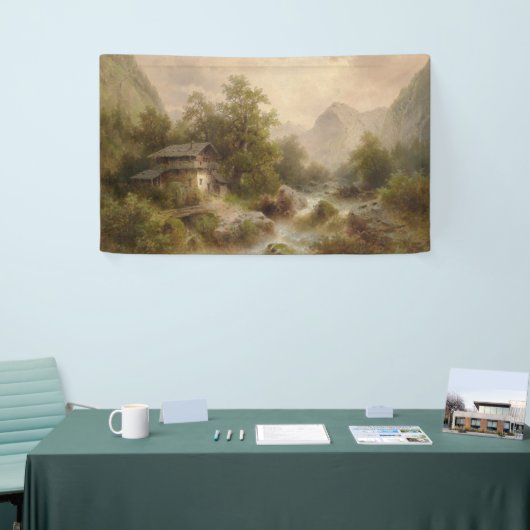 Mill over een bergstroom (door Albert Rieger) Spandoek (Beurs)