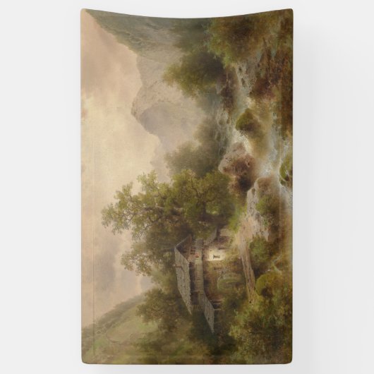 Mill over een bergstroom (door Albert Rieger) Spandoek (Verticaal)