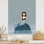 Milla Mermaid sitting in rain kid's illustration Poster (Keuken)
