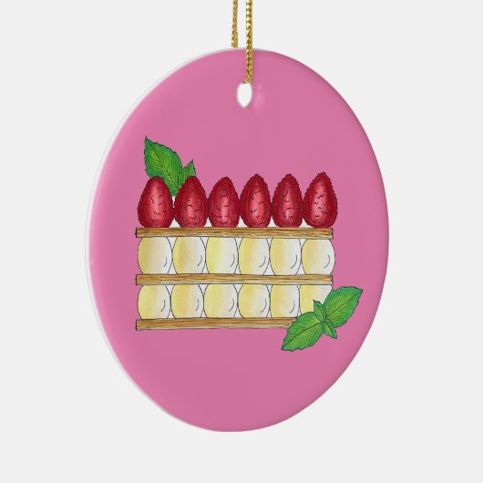 Mille Feuille Frans Voedsel Bladerdeeg Frambozen Keramisch Ornament (Rechts)