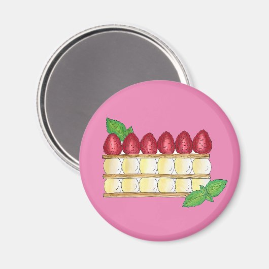 Mille Feuille Frans Voedsel Bladerdeeg Frambozen Magneet (Voorkant / Achterkant)