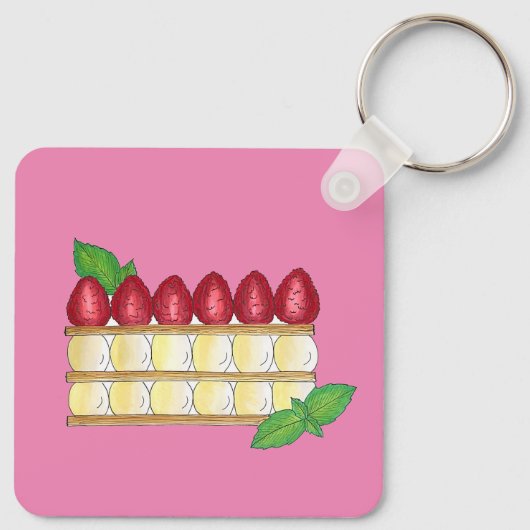 Mille Feuille Frans Voedsel Bladerdeeg Frambozen Sleutelhanger (Achterkant)