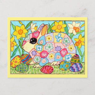 Millefiori Bunny with Festive Eggs Folk Art Easter Feestdagenkaart