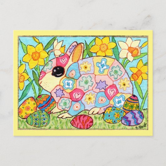 Millefiori Bunny with Festive Eggs Folk Art Easter Feestdagenkaart (Voorkant)