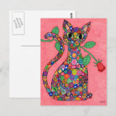Millefiori Cat met Red Rose Briefkaart (Voorkant / Achterkant)