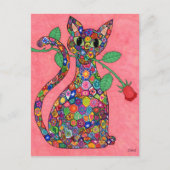 Millefiori Cat met Red Rose Briefkaart (Voorkant)
