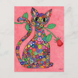 Millefiori Cat met Red Rose Briefkaart
