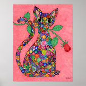 Millefiori Cat met Red Rose Poster (Voorkant)