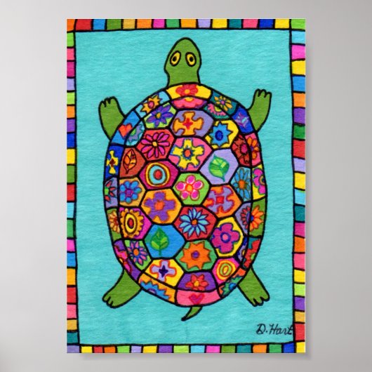 Millefiori Mosaic Turtle Mini Folk Art Poster (Voorkant)